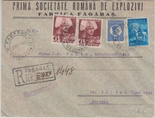 Rumänien - 2x6 L. König Karl u.a. Einschreibebrief n. ÖSTERREICH Fagaras 1935 n.