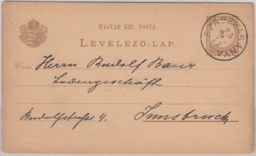 Ungarn/Rumänien - 2 Kr. Ganzsache K1 Szászkabánya (Sasca Montană) Innsbruck 1895