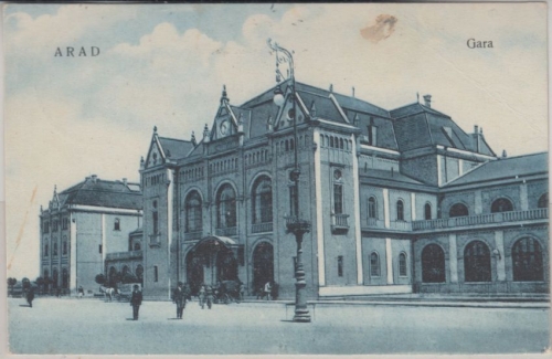Rumänien - Arad Bahnhof sw-Ansichtskarte gelaufen 1931