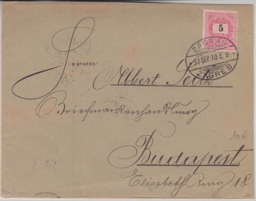 Ungarn/Kroatien - 5 K. Brief/Wertziffer Brief Zagreb - Budapest 1897