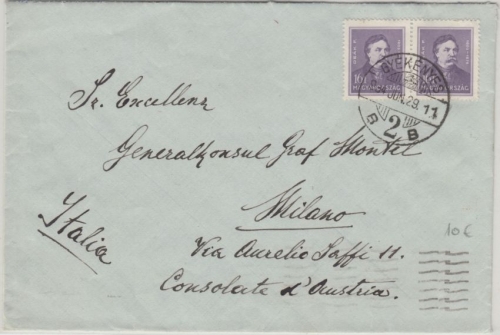 Ungarn - 2x16 f. Berühmte Ungarn Brief n. ITALIEN Gyekenyes - Mailand 1934