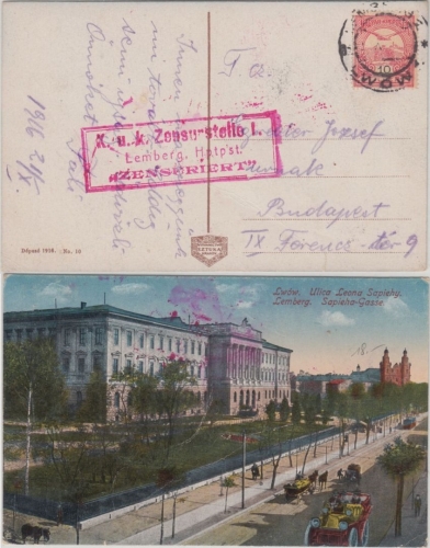 Ungarn/Ukraine - 10f. Turul Ansichtskarte Lwow - Budapest 1916 Zensur Budapest