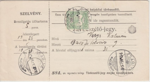 Ungarn/Serbien - 60 f. Turul Telefonquittung Zsablya Žabalj Josefsdorf 1912