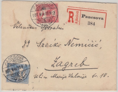 Ungarn/Serbien - 10+25 f. Turul Einschreibebrief Pancsova - Zagreb 1907