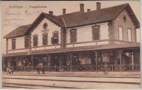 Ungarn - Gyékényes Bahnhof sw-Ansichtskarte/Feldpost gelaufen 1915