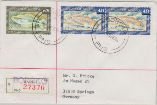 Papua New Guinea - Boroko 28.12.94 Einschreibebrief Freshwater Fish