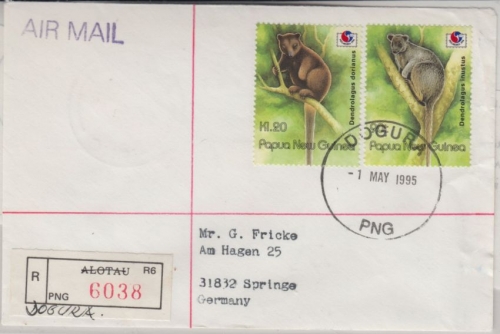 Papua New Guinea - Dogura 1.5.95 Einschreibebrief Tree Kangaroo ex Block