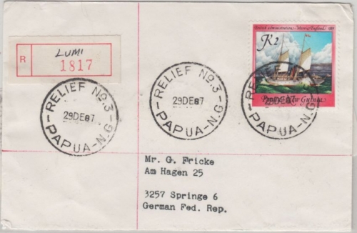Papua New Guinea - Lumi 29.12.87 Einschreibebrief Sailing Ships Segelschiffe