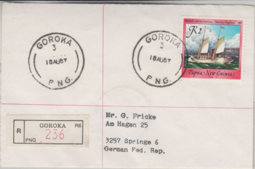 Papua New Guinea - Goroka 18.8.87 Einschreibebrief Sailing Ships Segelschiffe
