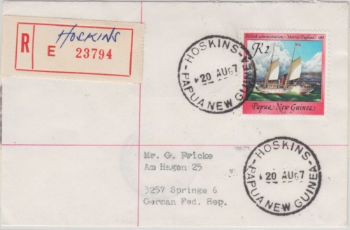 Papua New Guinea - Hoskins 20.8.87 Einschreibebrief Sailing Ships Segelschiffe