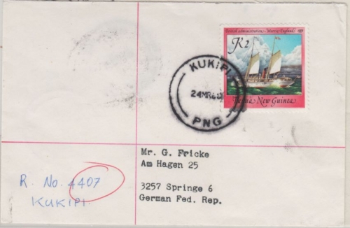Papua New Guinea - Kukipi 24.3.88 Einschreibebrief Sailing Ships Segelschiffe