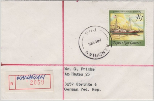 Papua New Guinea - Kandrian 28.12.88 Einschreibebrief Sailing Ships Segelschiffe