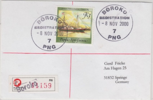 Papua New Guinea - Boroko Registration 7 8.11.2000 Einschreibebrief segelschiffe