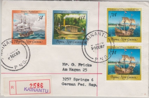 Papua New Guinea - Kainantu 1.10.87 Einschreibebrief Segelschiffe Sailing ships