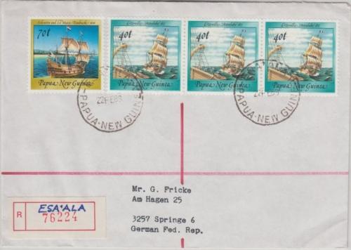 Papua New Guinea - Esa'ala 22.2.89 Einschreibebrief Segelschiff