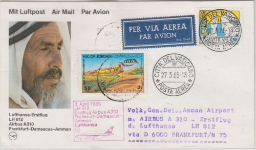 Vatikan/Jordanien - Lufthansa Erstflug Frankfurt - Amman 1985 Zuleitung Vatikan