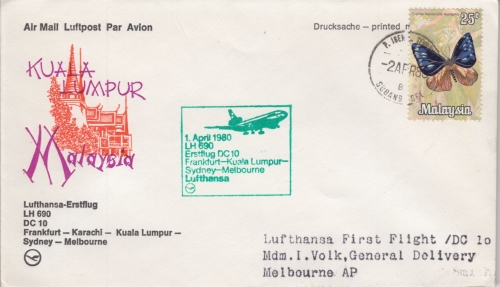Malaysia - Lufthansa Erstflug FFM Melbourne 1980 Etappe Kualalumpur Melbourne