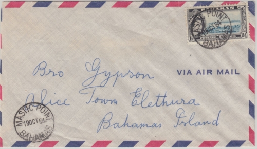 Bahamas - 1 1/2 P. Freimarke Inlandsbrief Mastic Point - Alice Town 1964