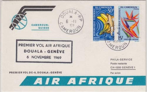 Cameroun - Air Afrique Firstflight Douala - Genf 1969