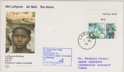 Cameroun - 20 K. Disziplinlosigkeit Lufthansa Erstflug Lagos - Libreville 1985