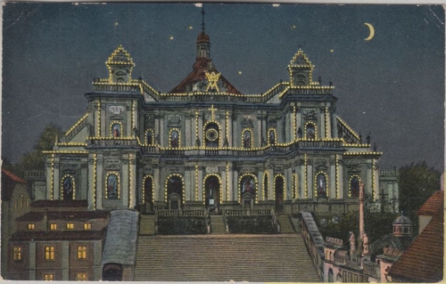 Schlesien - Albendorf Bz. Breslau Gnadenkirche elektr. beleuchtet farb. AK 1931