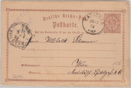DR - Katscher 1874 K1 1/2 Gr. Brustschild Ganzsache n. ÖSTERREICH