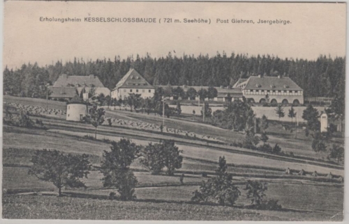 Schlesien - Giehren Erholungsheim Kesselschloßbaude sw-AK gelaufen 1922