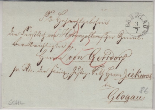 Preussen - Breslau 3/7 Fingerhut-K1 Portobrief n. Glogau