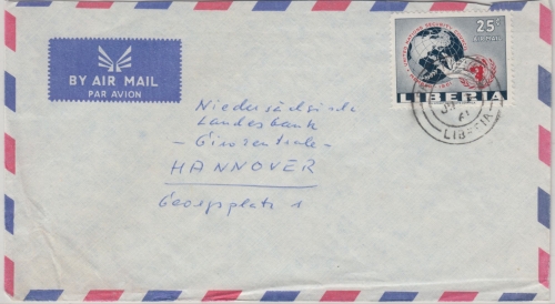 Liberia - 25 C. UNO Sicherheitsrat Luftpostbrief Air Field Liberia Hannover 1961
