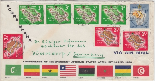 Ghana - 1st Conference Indep States illustr. Luftpostbrief Accra Düsseldorf 1958