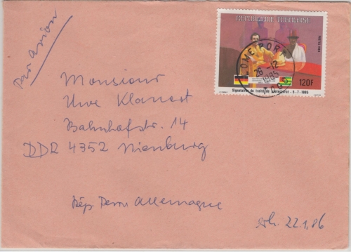 Togo - 120 Fr. 100 J. Dt.-Togo-Freundschaft Luftpostbrief Lome - Nienburg 1985