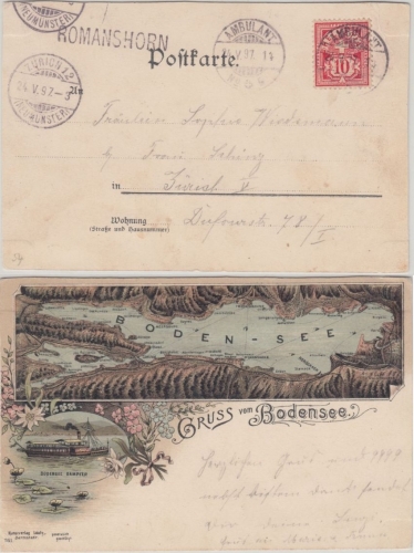 Schweiz - Romanshorn L1 farb. Bodensee-Litho Ambulant No.5 - Zürich 1905