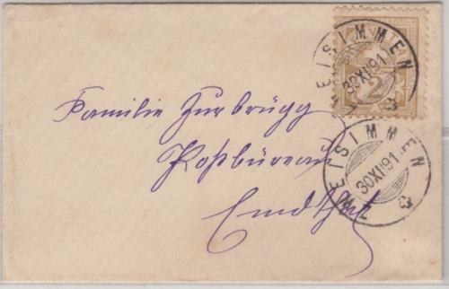 Schweiz - 2 Rp Kreuz/Wertziffer Drucksachenbriefchen Zweisimmen 30.12.91