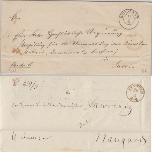 Preussen - Wolgast 11/3 K2 Dienstbrief n. Stettin Wendebriefhülle Stettin 26/3