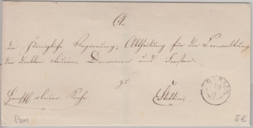 Preussen - Garz a.O. 19/9 K2 Dienstbrief n. Stettin - ohne Inhalt ca. 1840