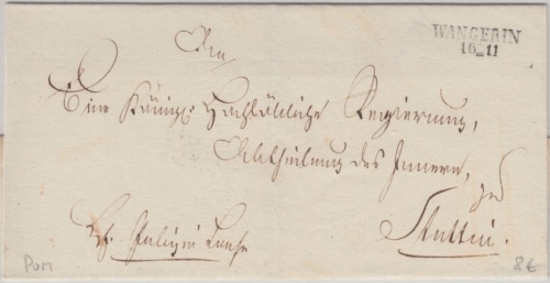 Preussen - Wangerin 16/11 L2 Dienstbrief n. Stettin - ohne Inhalt ca. 1840