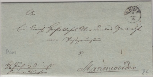 Preussen - Mewe 2/8 (1830) Fingerhut-K1 Dienstbrief n. Marienwerder