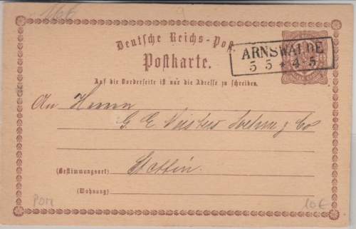 DR - Arnswalde 5/5 (1873) Ra2 1/2 Gr. Brustschild Ganzsache n. Stettin