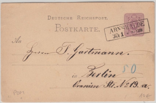 DR - Arnswalde 30/1 (1876) Ra2 5 PfgE. Ganzsache n. Berlin