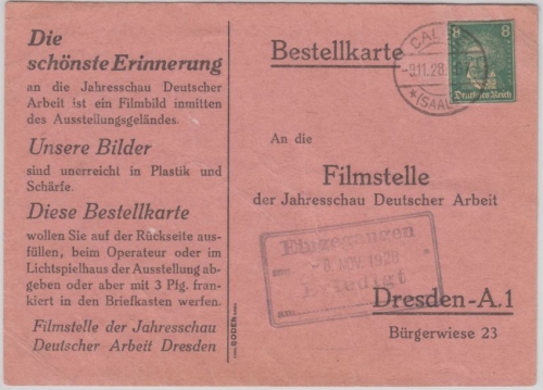 DR - 8 Pfg. Beethoven Ganzsachen-Ausschnitt Karte Calbe - Dresden 1928