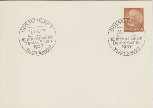 DR - Düsseldorf 1937 10. Internationale Dental Schau SST 3 Pfg. Privatganzsache