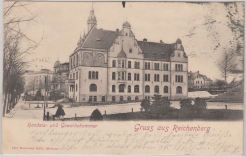 Österreich Böhmen - Reichenberg Handels- u. Gewerbekammer sw-AK gelaufen 1901