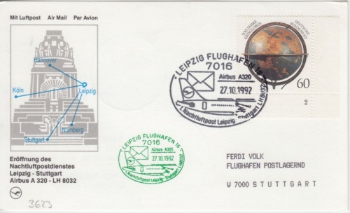 BRD - 60 Pfg. 500 J. Erdglobus Bogenecke Formnummer LH-Erstflug 1992