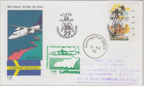 Schweden - 2,30+2,30 Kr. Bienen Zuleitung LH Erstflug München - Palermo 1992