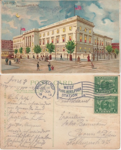 USA - Philadelphia US-Mint farb. "Halt gegen das Licht" 2x1 C. Balboa 1913