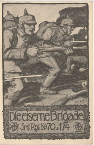 DR - Die eiserne Brigade Inf.Rgt. No.70+174 sw-Propaganda AK ungelaufen ca. 1925