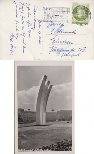 Berlin - 10 Pfg. Glocke rechts Karte Berlin SW11 - München 1952 AK Luftbrücke
