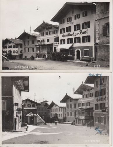 Österreich - Hopfgarten 2 sw-Fotokarten Straßenansichten Gasthöfe gelaufen 1941