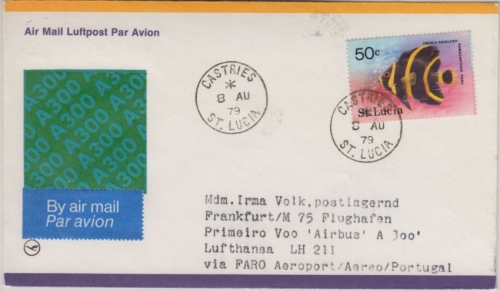 St. Lucia - 50 C. French Angelfish Luftpostbrief Castries - Frankfurt a/M. 1979