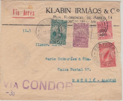 Brasilien - Luftpostbrief Inland Sao Paulo - Maceio 1933